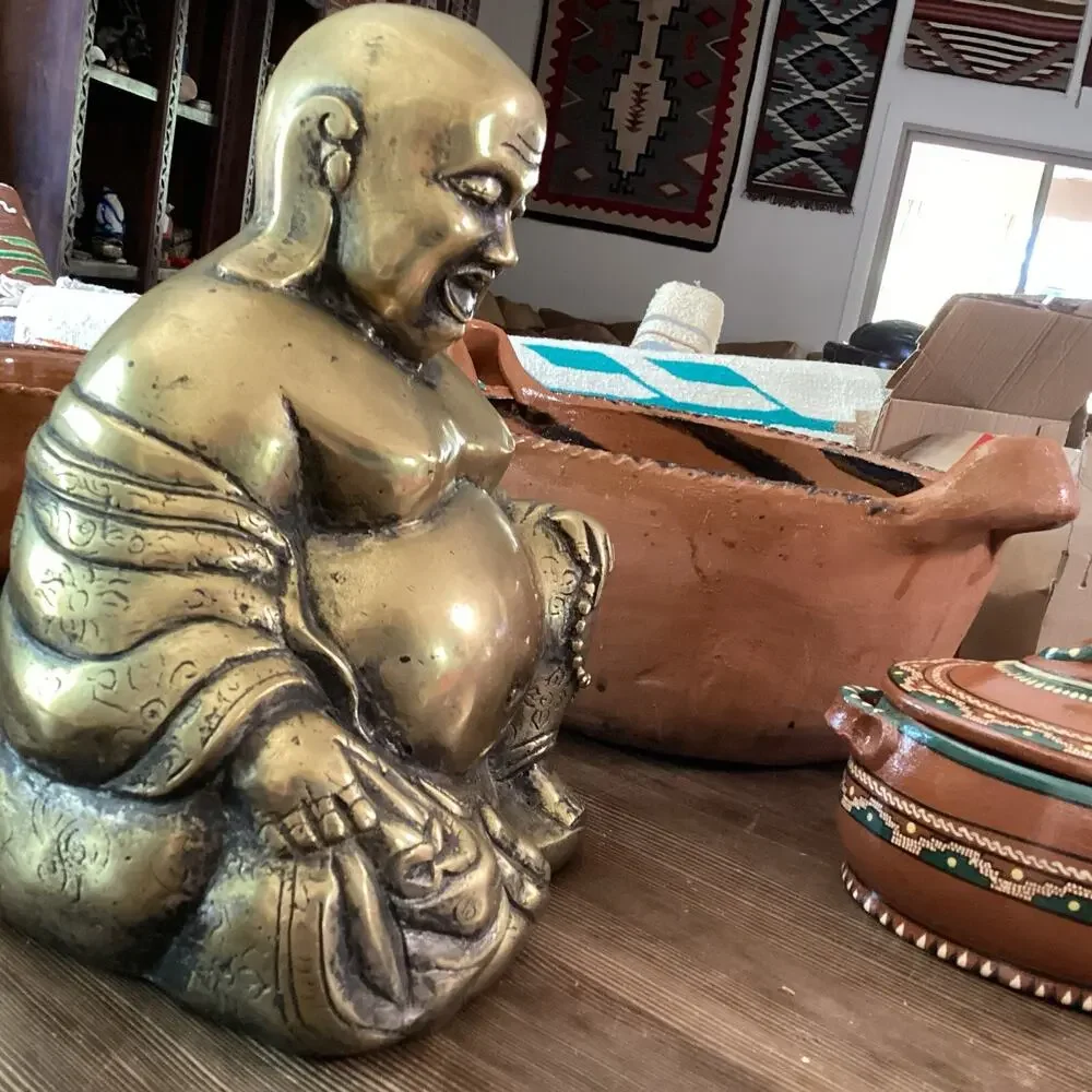 Old Antique Brass Tibetan Buddha statue.Approximately 11 X 8 X 6 And 6 Pounds